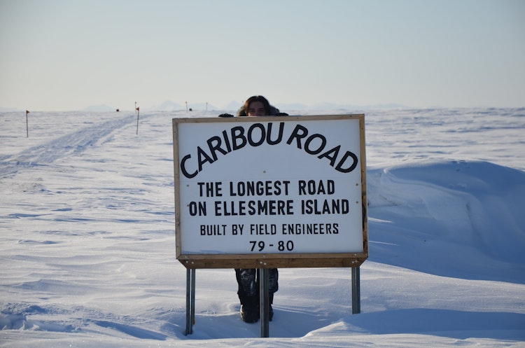 Signage for Caribou Road, "the longest road on Ellesmere Island"
