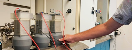 Close-up of a prototype for water remediation using electrochemicals