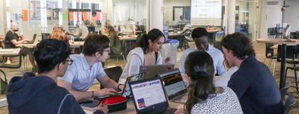 A group of students studying in the Math & Stats Learning Centre.
