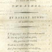 White cover of a chapbook titled "Two Songs by Robert Burns of Hamilton".