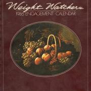 1986 Weight Watchers engagement calendar with a cornucopia on a burgundy background.
