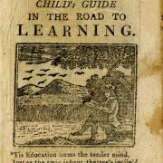 Cover of an old browning chapbook titled "Child's Guide in the Road to Learning".