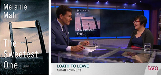 Melanie Mah's debut novel cover and screenshot from appearance on TVO's The Agenda