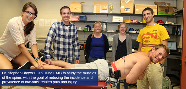 Dr. Stephen Brown's lab using EMG to study the muscles of the spine, with the goal of reducing the incidence and prevalence of low-back related pain and injury.