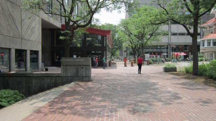 Outside of the University Centre, facing east.