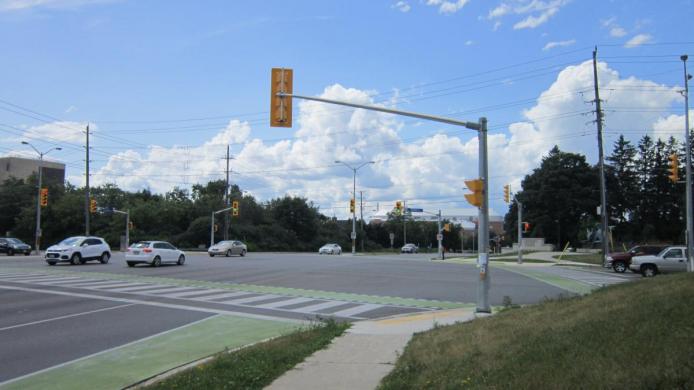 Intersection of Stone Road and Gordon Street, facing north.