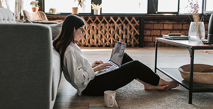 Girl on laptop learning at home