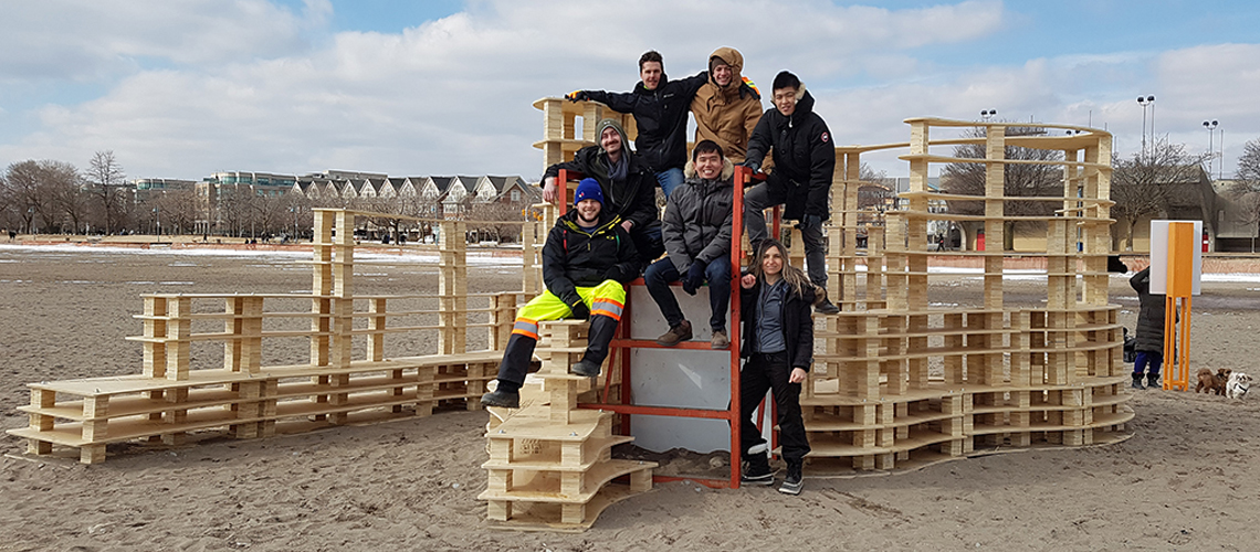 Design Team "Rising Up" Winterstations exhibit on the sand at Toronto beech