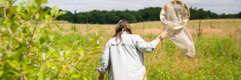 Student with bug net