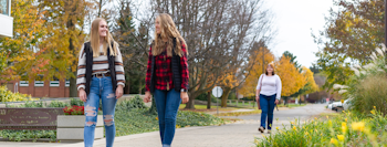 students at the ridgetown campus, walking on a path