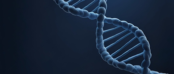 AI Generated DNA strand close up on blue background