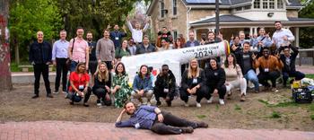 Lang students paint cannon 2024 banner