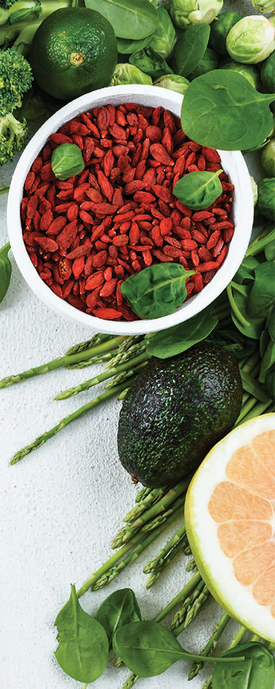 Spread of goji berries, avocado, and spinach