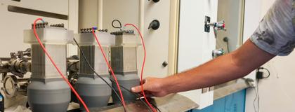Close-up of a prototype for water remediation using electrochemicals