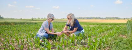 Drs. Claudia Wagner-Riddle (left) and Kari Dunfield at the Ontario Crops Research Centre in Elora.