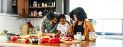 A young family learns to cook together