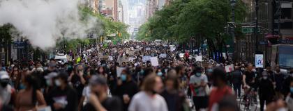 People march in a Black Lives Matter protest in NYC