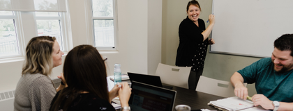 students working together in meeting room