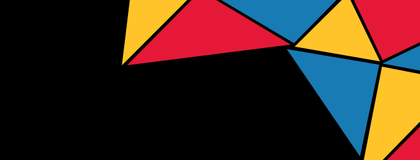 Black background partially covered by red, yellow and blue triangles