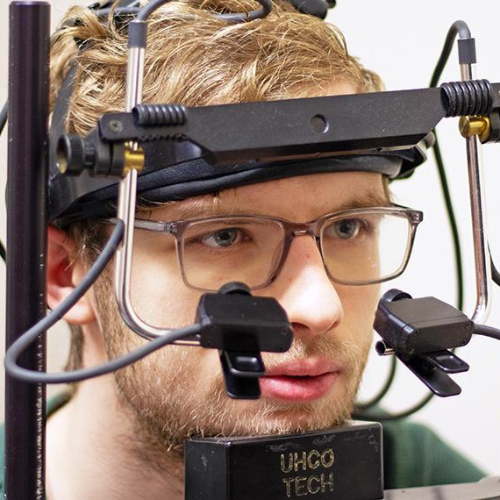 Coleman Olenick wears eye-tracking technology.