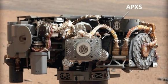 The APXS instrument on the robotic arm of Curiosity Mars Rover