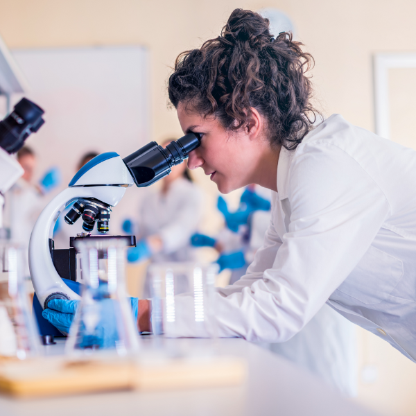 Student using microscope