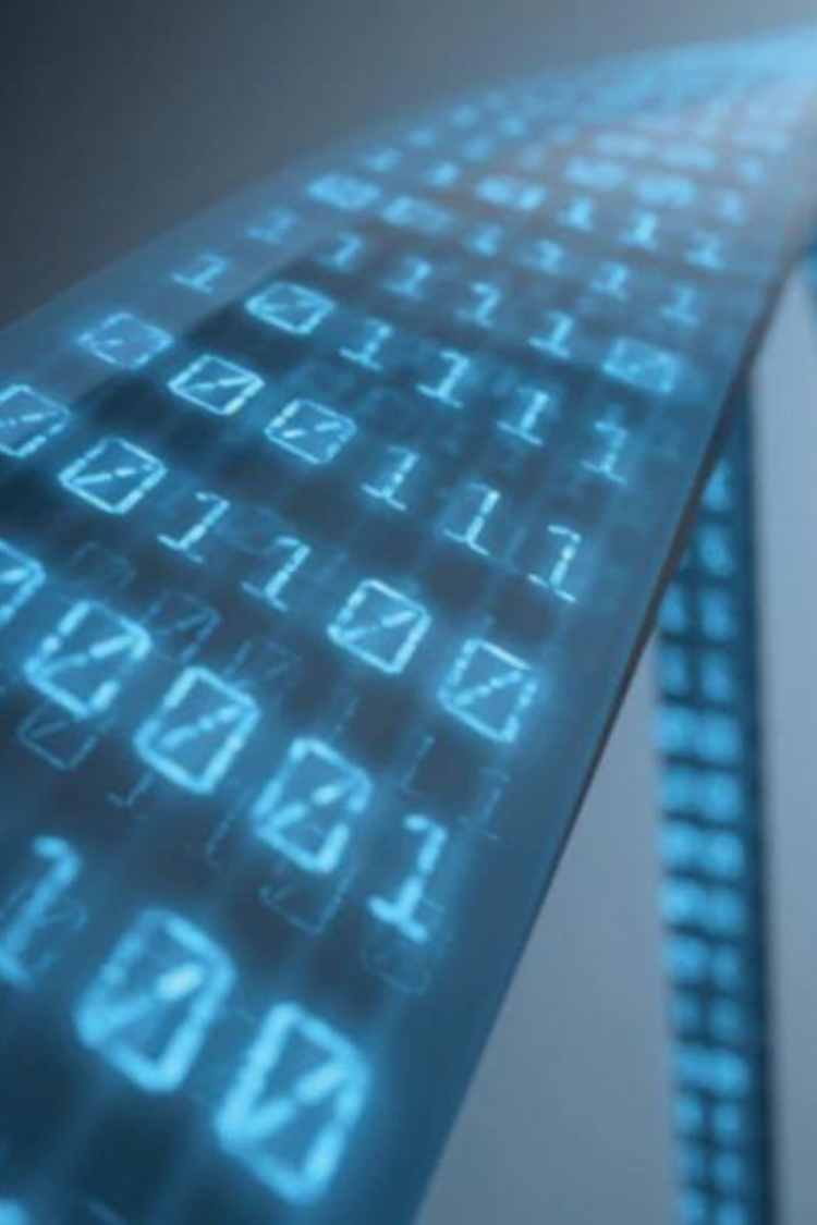 Computer screen showing digital data stream.