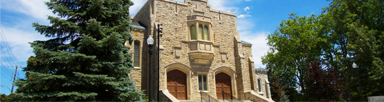 War Memorial Hall at the University of Guelph during spring time