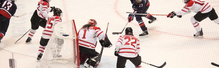 a photo of the Canadian womens professional hockey team playing against USA