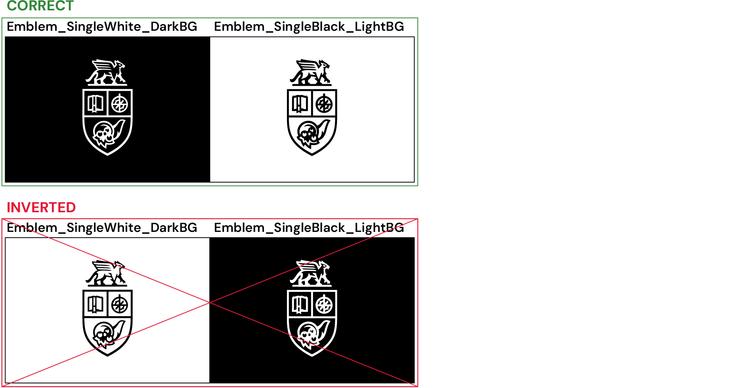 The single colour University of Guelph emblem for dark backgrounds and the single colour emblem for light backgrounds.