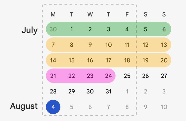 Creative Encounters cancelation examples shown on calendar