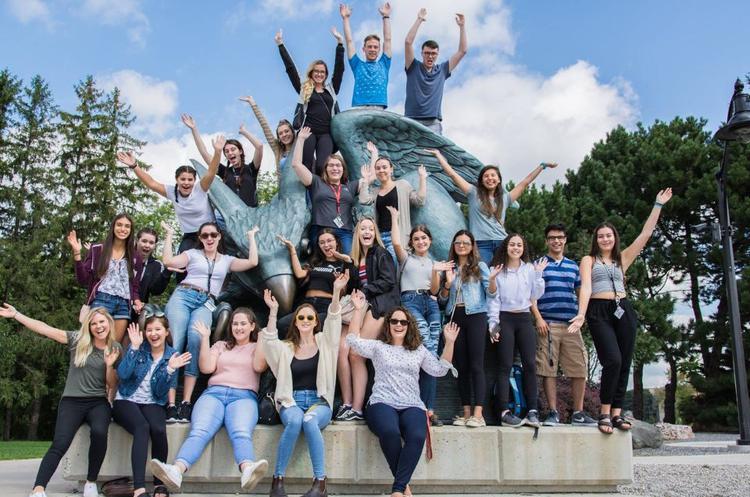 Students at Gryphon Statue