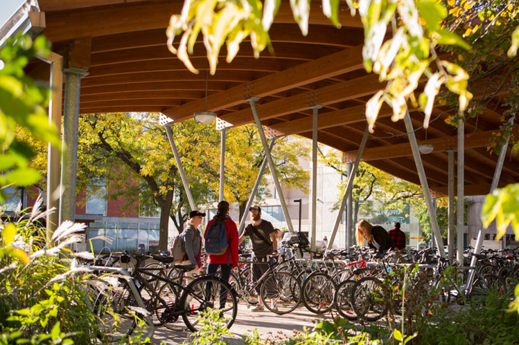 a photo of a bike rake on campus