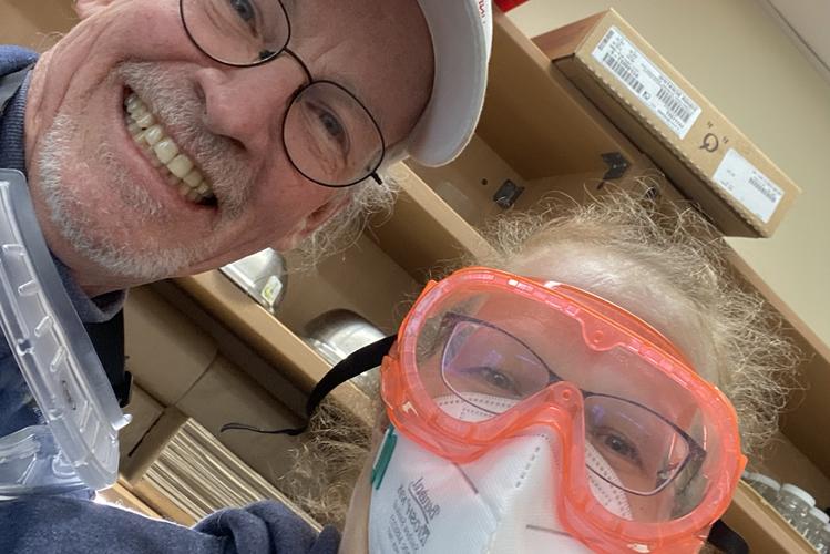 Rob Reed and Yvonne Clifford visit a classroom in 2023