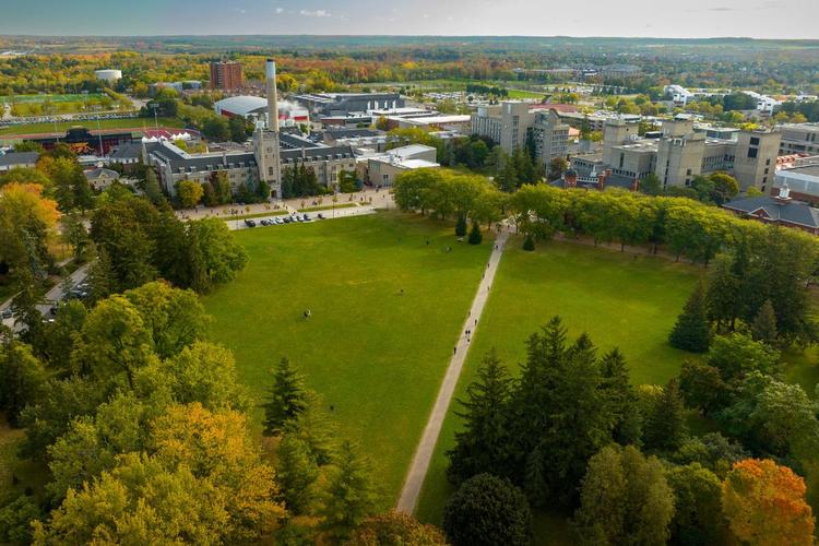 Aerial image of U of G's Johnston green.