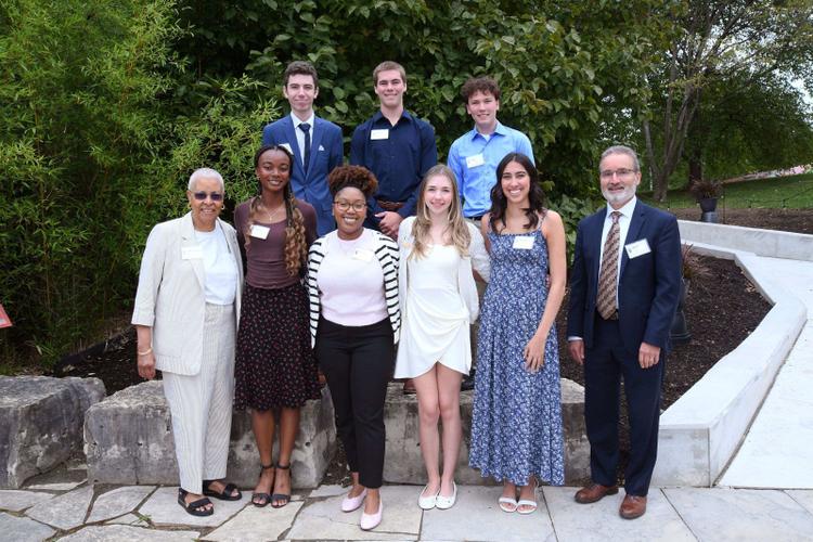 Photo of the 2025 President's and Chancellor's Scholars with Chancellor Mary Anne Chambers and President Rene Van Acker