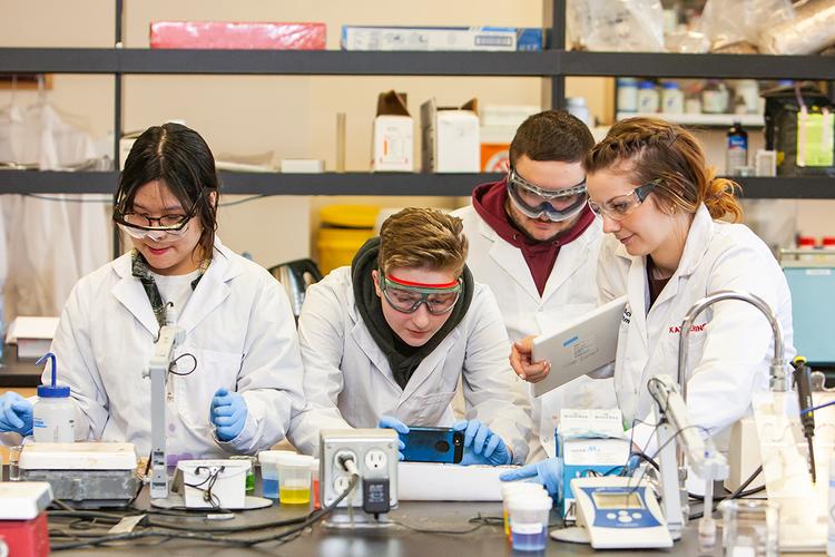 Four scientists conducting an experiment