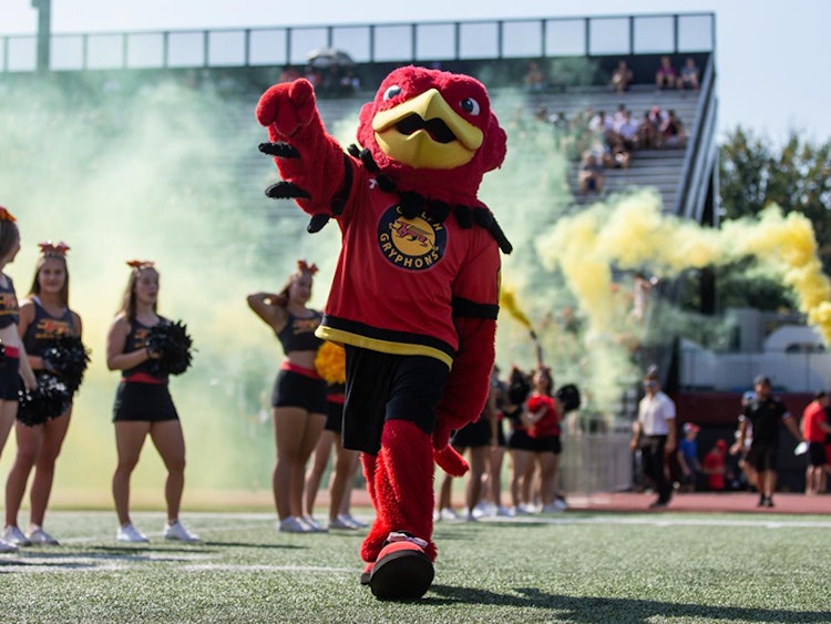 Gryph mascot at a University of Guelph sporting events