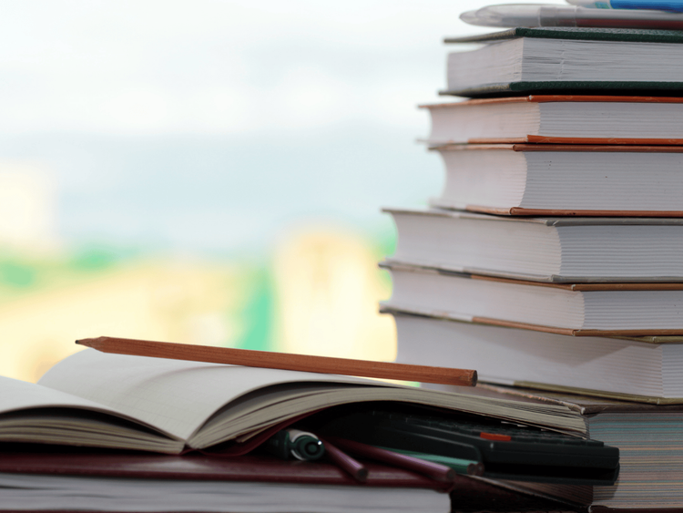 stacked textbooks