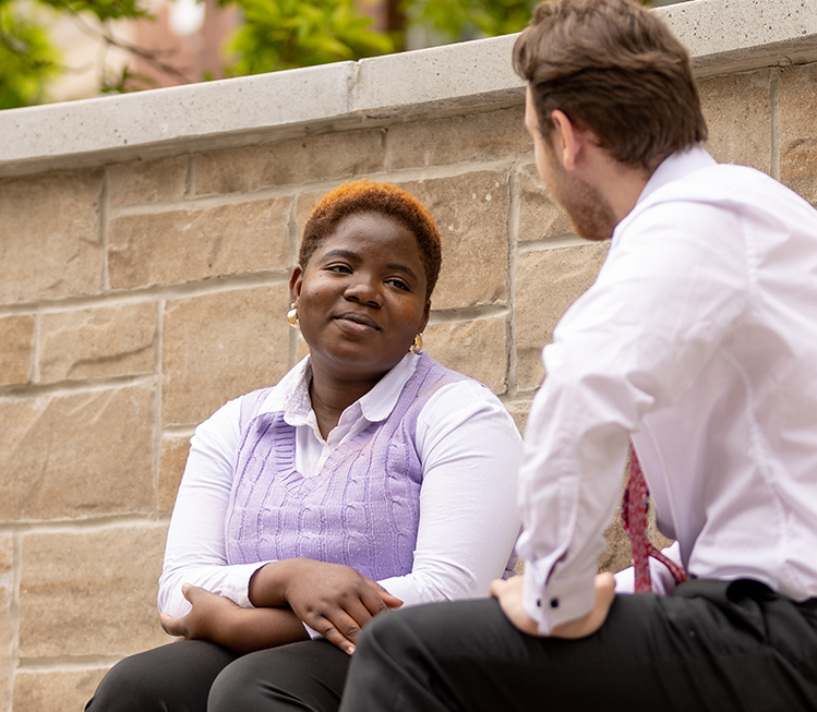 students outside in lang plaza