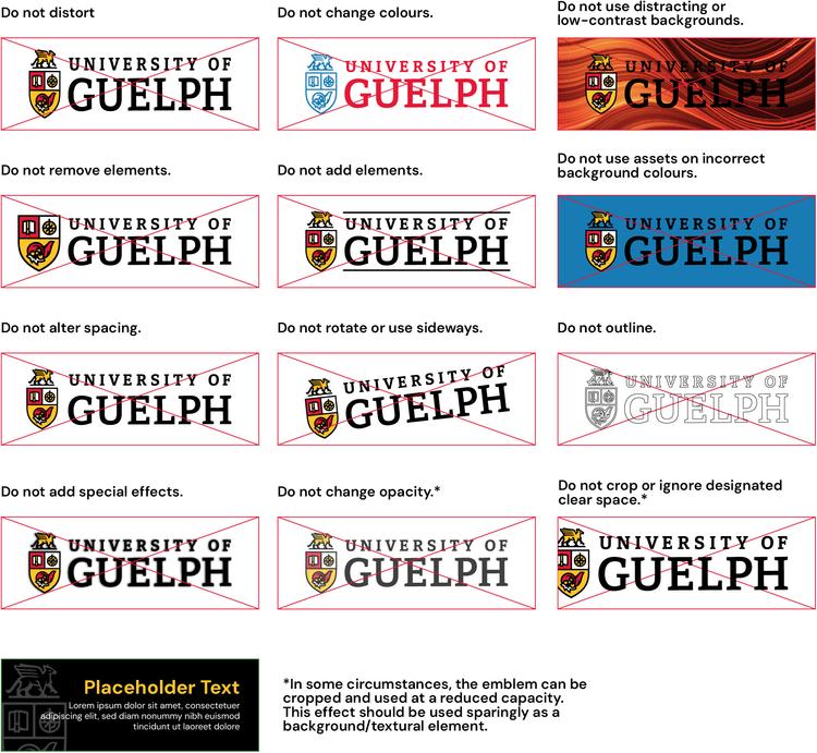 Examples of incorrect ways to use brand assets.