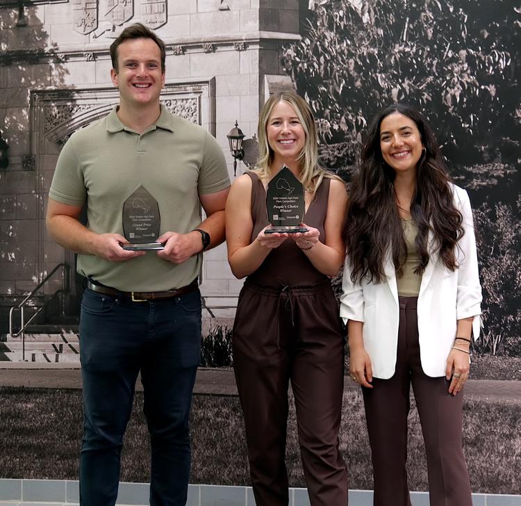 Ontario Agri-Food Pitch competition winners (left to right): Jonnie Lawson (Grand Prize), Beckie Prime and Dominque Mastronard (People's Choice)