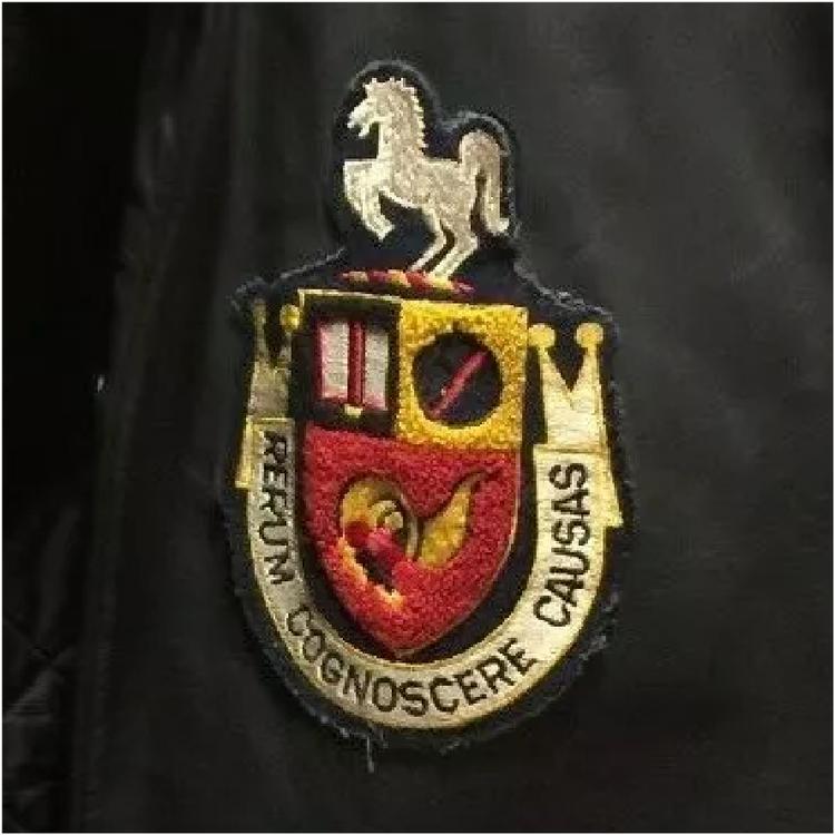 The original University of Guelph crest as seen on a vintage embroidered jacket.