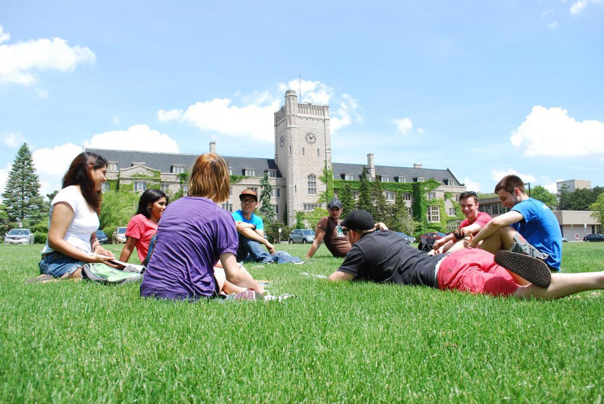 Diverse group of students on Johnston Green
