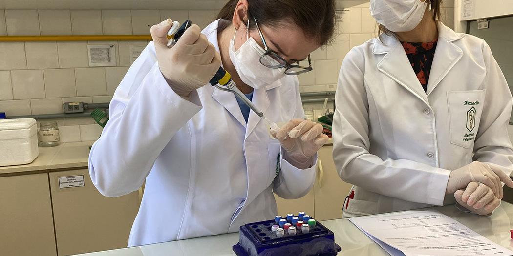 Dr. Grazieli Maboni, Department of Pathobiology, Ontario Veterinary College, demonstrates DNA sequencing technology.