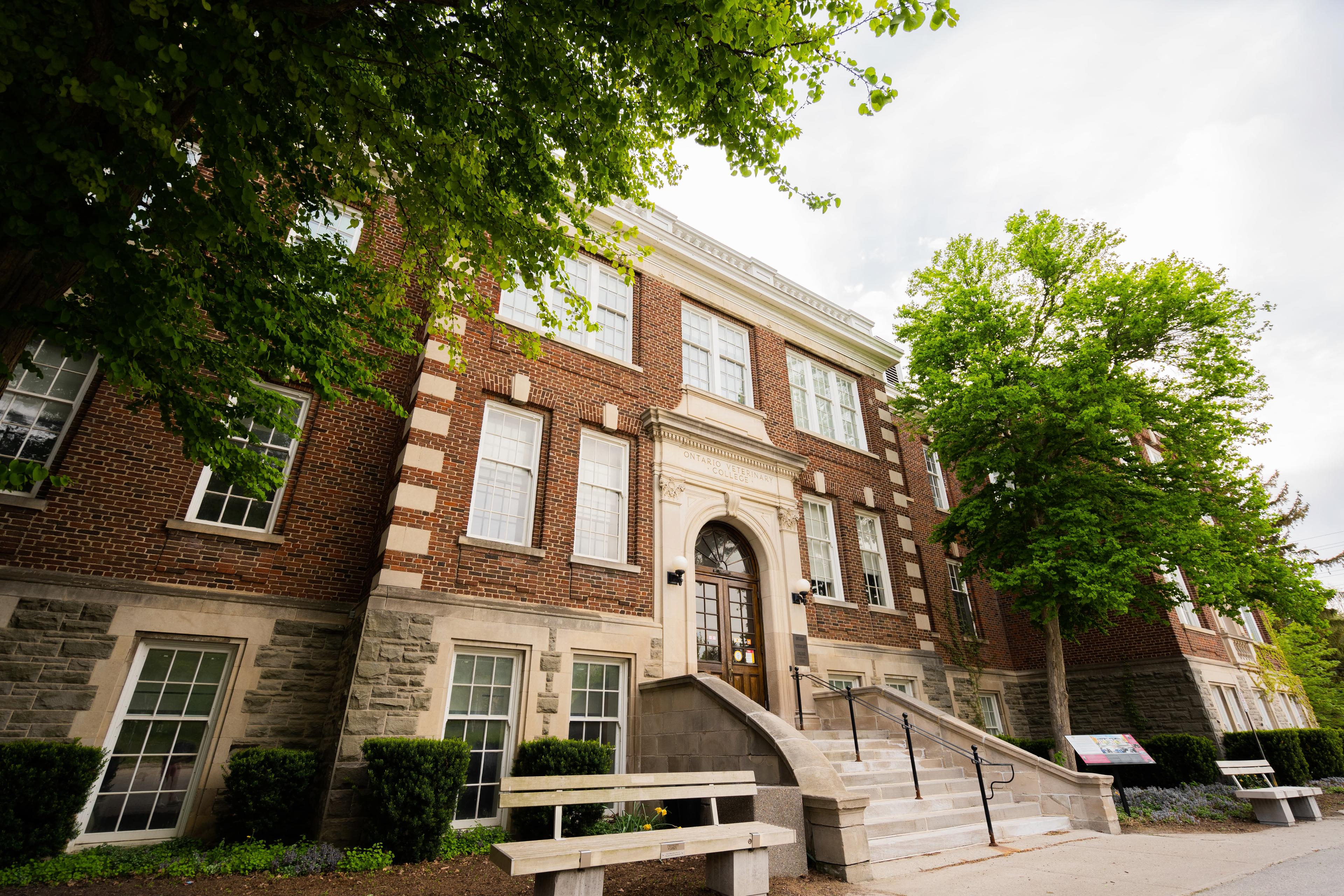 The main building of the Ontario Veterinary College is photographed on an early spring day. 