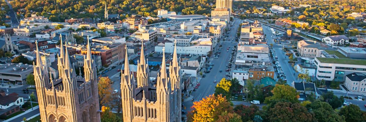 Aerial View of Guelph downtown.