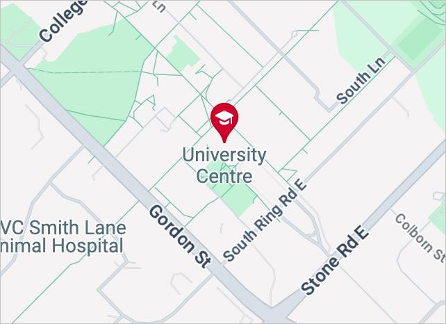 google map with University Centre tagged in the middle