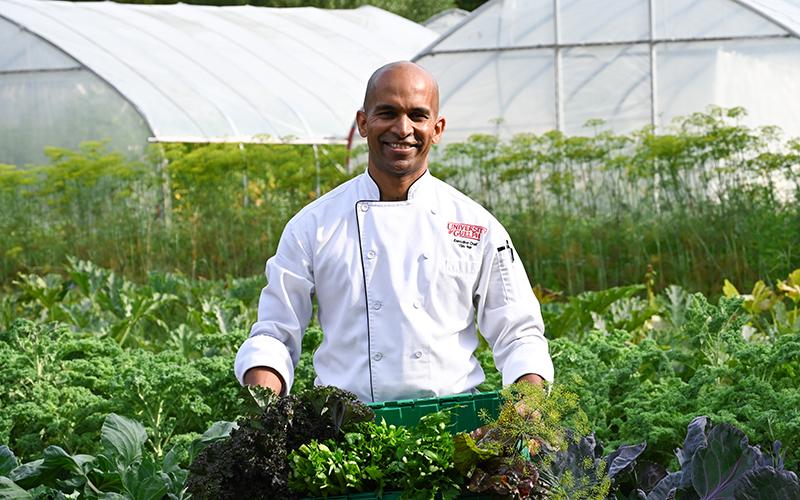 Chef Vijay Nair in the vegetable garden