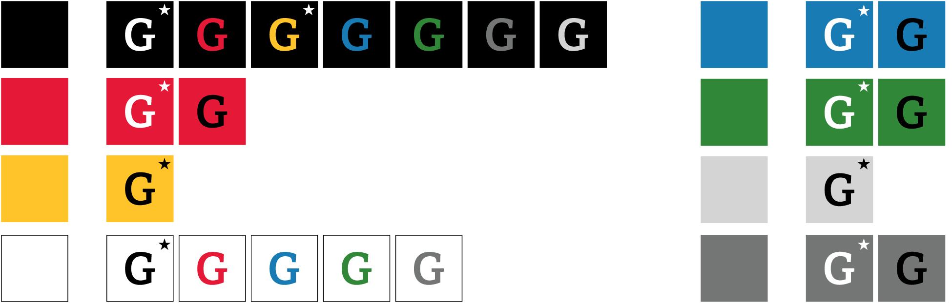 Brand colour squares with different text colours, demonstrating accessible and non-accessible color combinations.